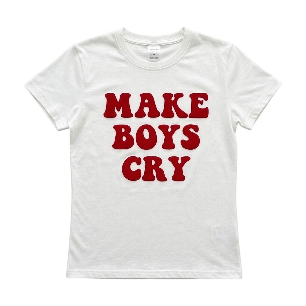 Crop Top Women Small White Excellent Make Boys Cry Graphic Tee